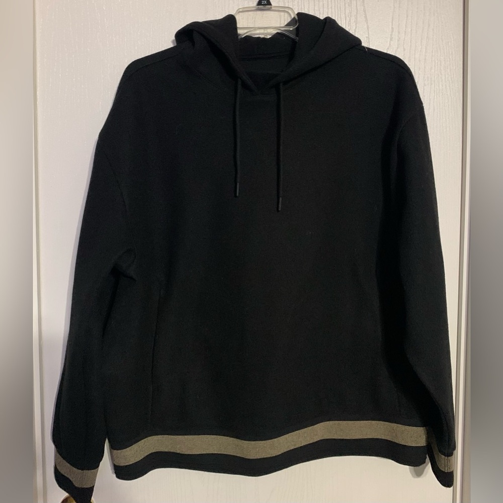 Express Men’s Luxury Feel Black Hoodie with Tan Stripes